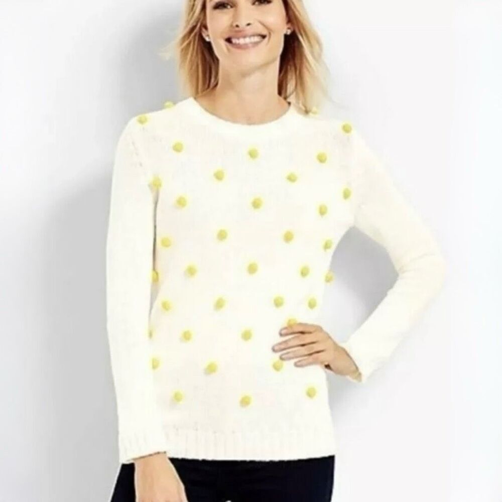 Talbots Cream & Yellow Pom Sweater size Large